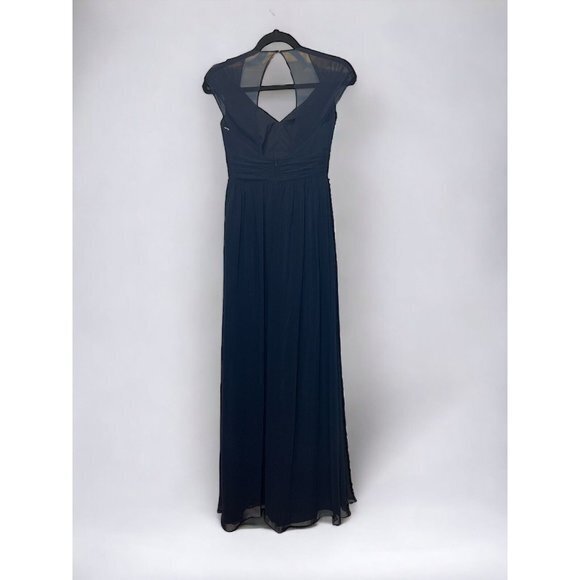 NEW Jenny Packham Midnight Blue‎ Chiffon V Neck Size 0 Maxi Dress Gown - Picture 1 of 5